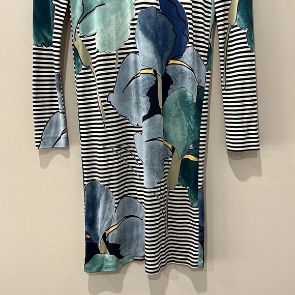 Tory Burch Annette Floral Striped Long Sleeve Dress in size XS Silk Y2K - Picture 3 of 10